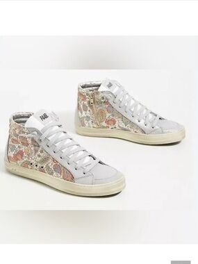 P448 High-Top Sneakers in White with Multicolor Paisley